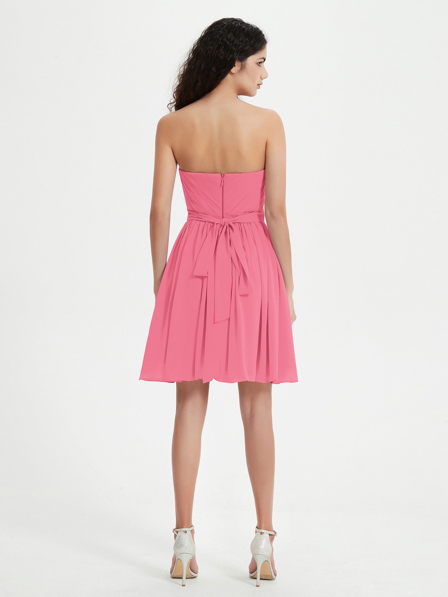 Strapless Chiffon Short Dresses with Bow Watermelon